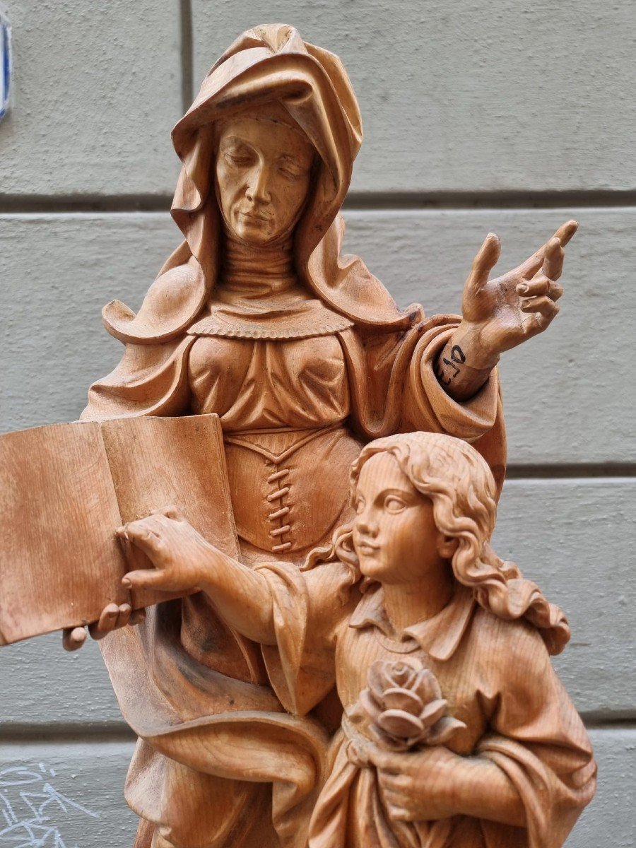 Beautiful Wooden Sculpture Depicting Sant'anna And Maria-photo-2