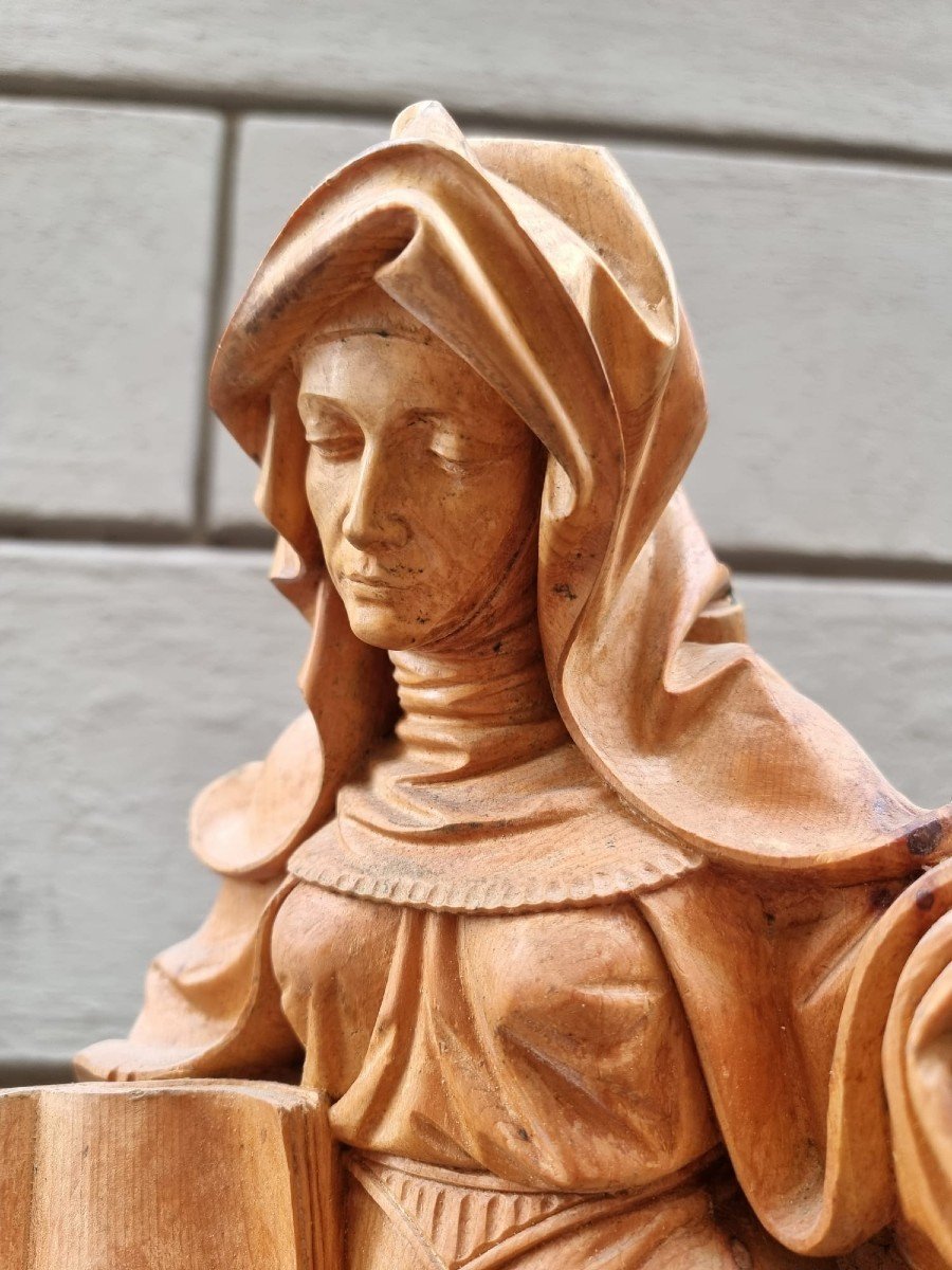 Beautiful Wooden Sculpture Depicting Sant'anna And Maria-photo-4