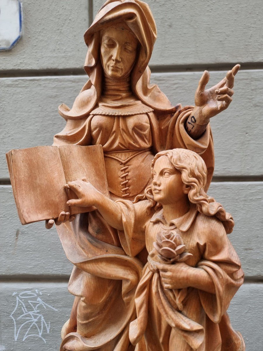Beautiful Wooden Sculpture Depicting Sant'anna And Maria-photo-1