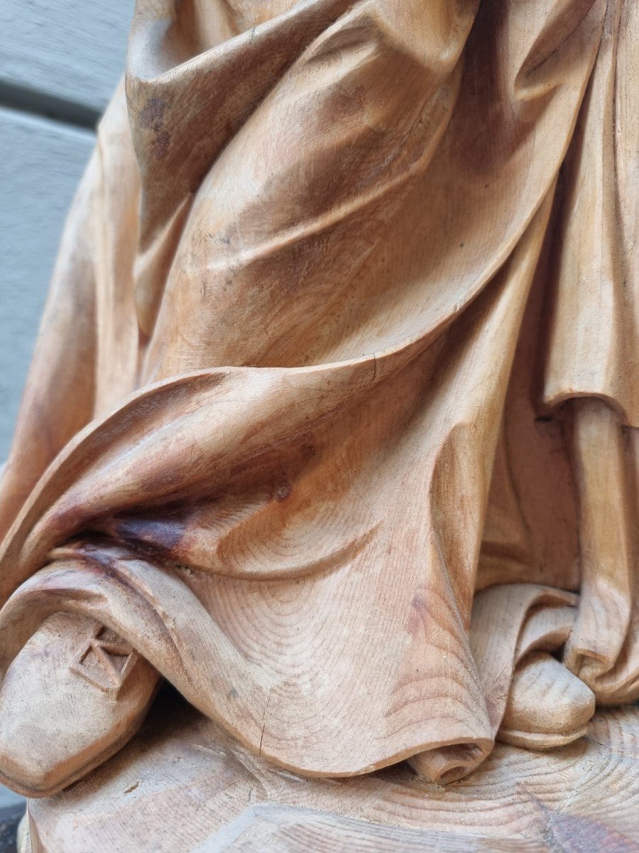 Beautiful Wooden Sculpture Depicting Sant'anna And Maria-photo-2