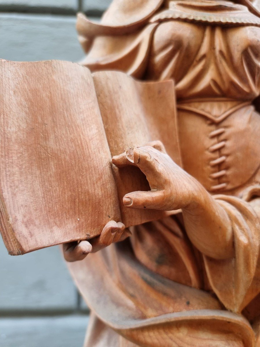 Beautiful Wooden Sculpture Depicting Sant'anna And Maria-photo-3