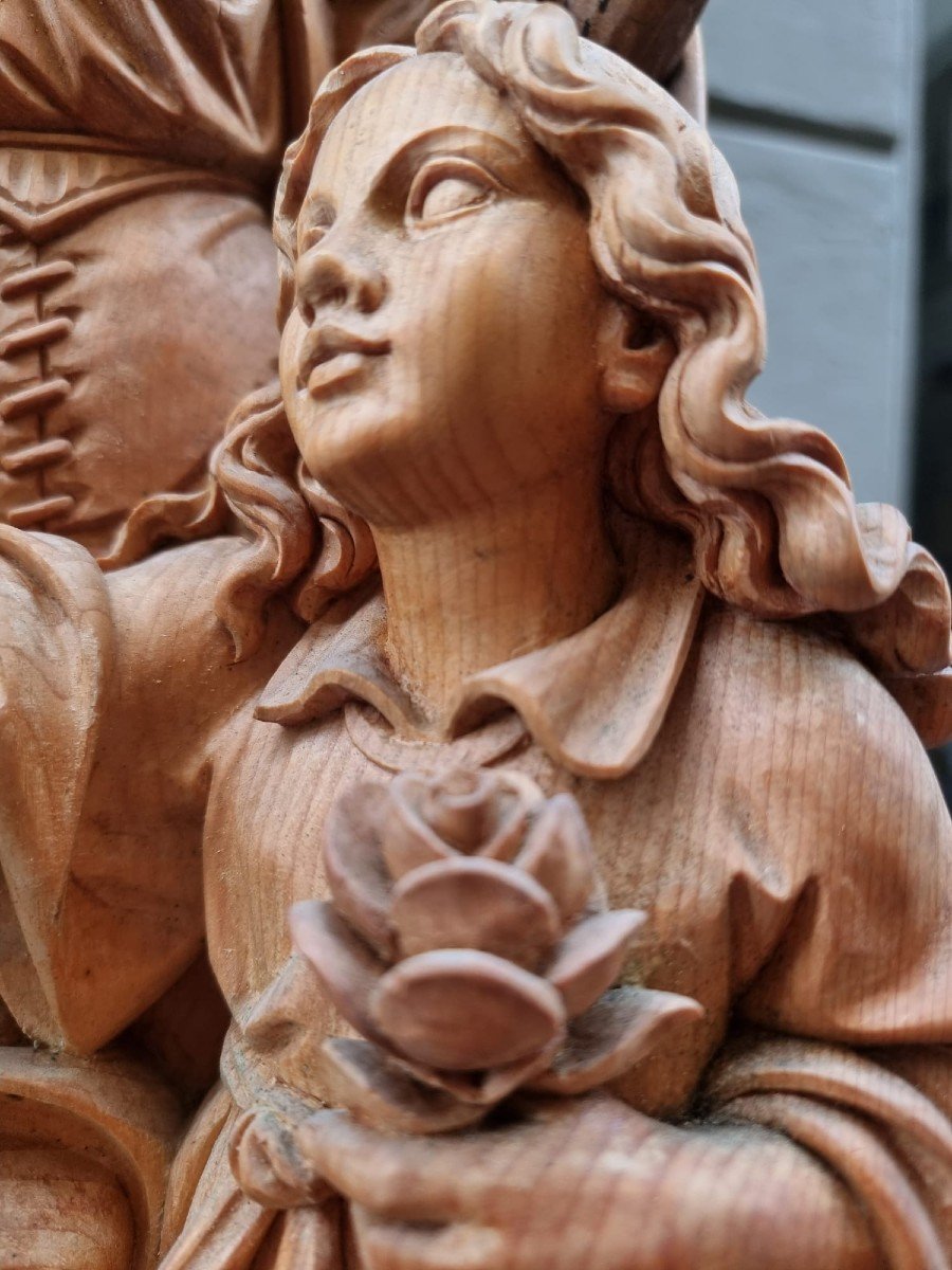 Beautiful Wooden Sculpture Depicting Sant'anna And Maria-photo-4