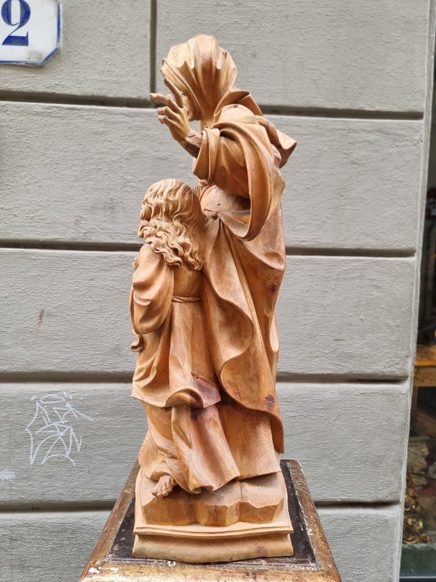 Beautiful Wooden Sculpture Depicting Sant'anna And Maria-photo-5