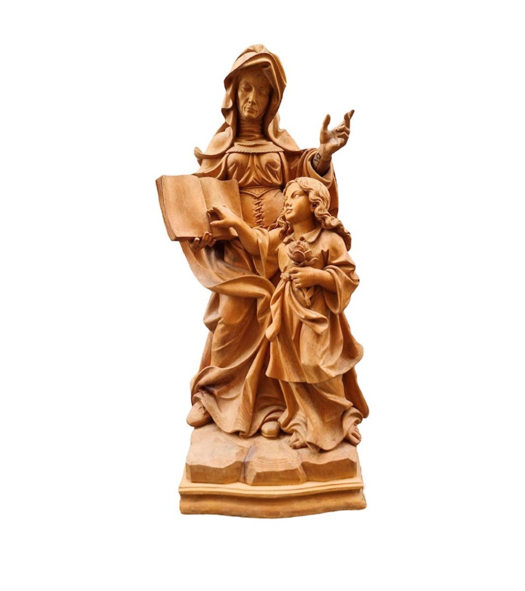 Beautiful Wooden Sculpture Depicting Sant'anna And Maria