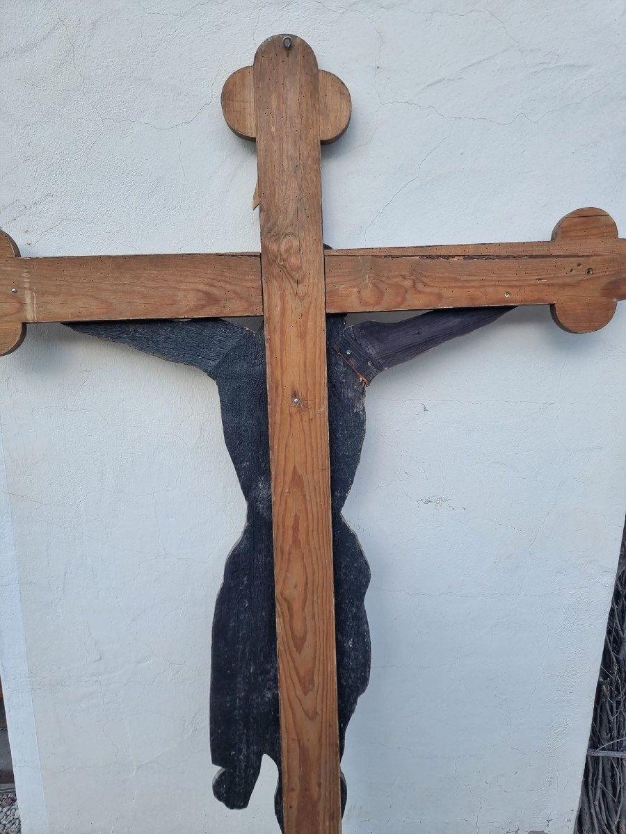 Crucifix En Bois Peint Du 19ème Siècle-photo-1