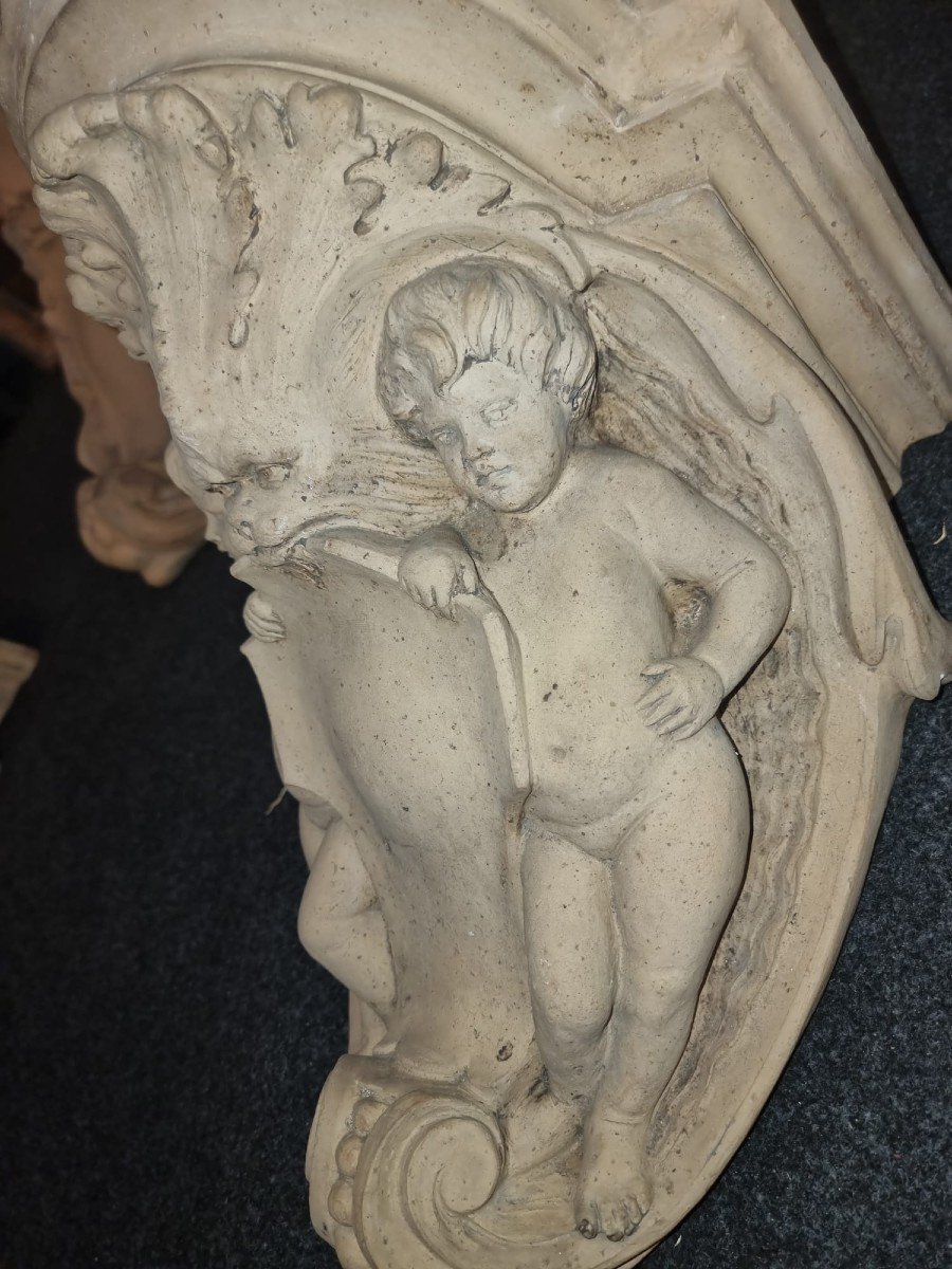 XXth Century Group Of Three Terracotta Shelves-photo-3