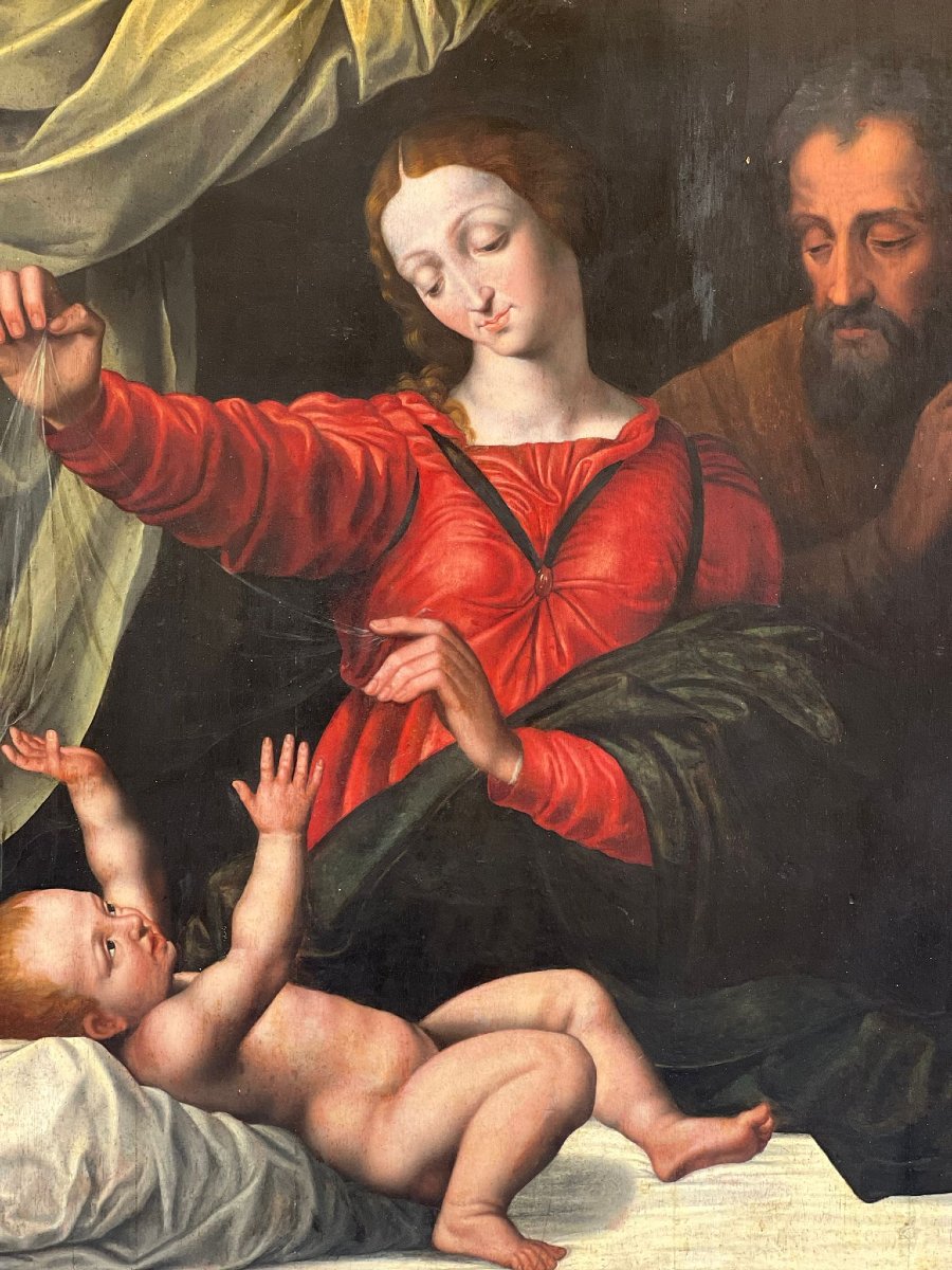 Oil Painting On Panel Depicting The Holy Family-photo-4