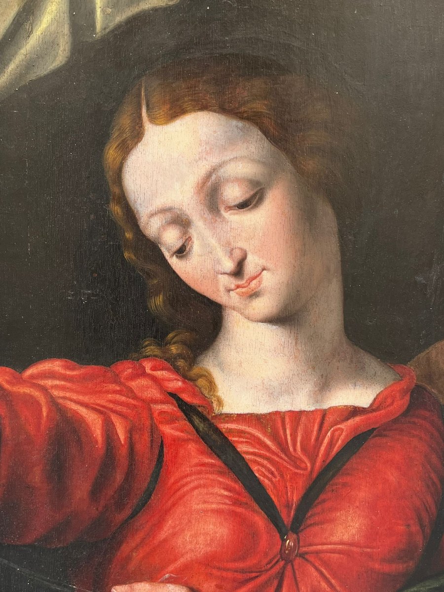 Oil Painting On Panel Depicting The Holy Family-photo-2