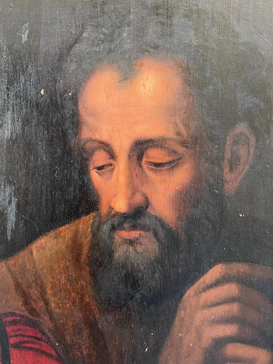 Oil Painting On Panel Depicting The Holy Family-photo-3