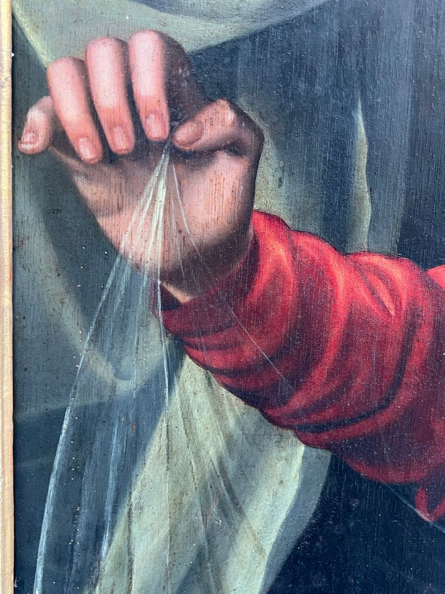 Oil Painting On Panel Depicting The Holy Family-photo-4