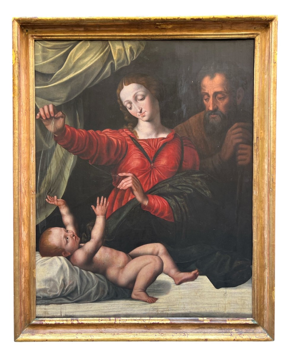 Oil Painting On Panel Depicting The Holy Family