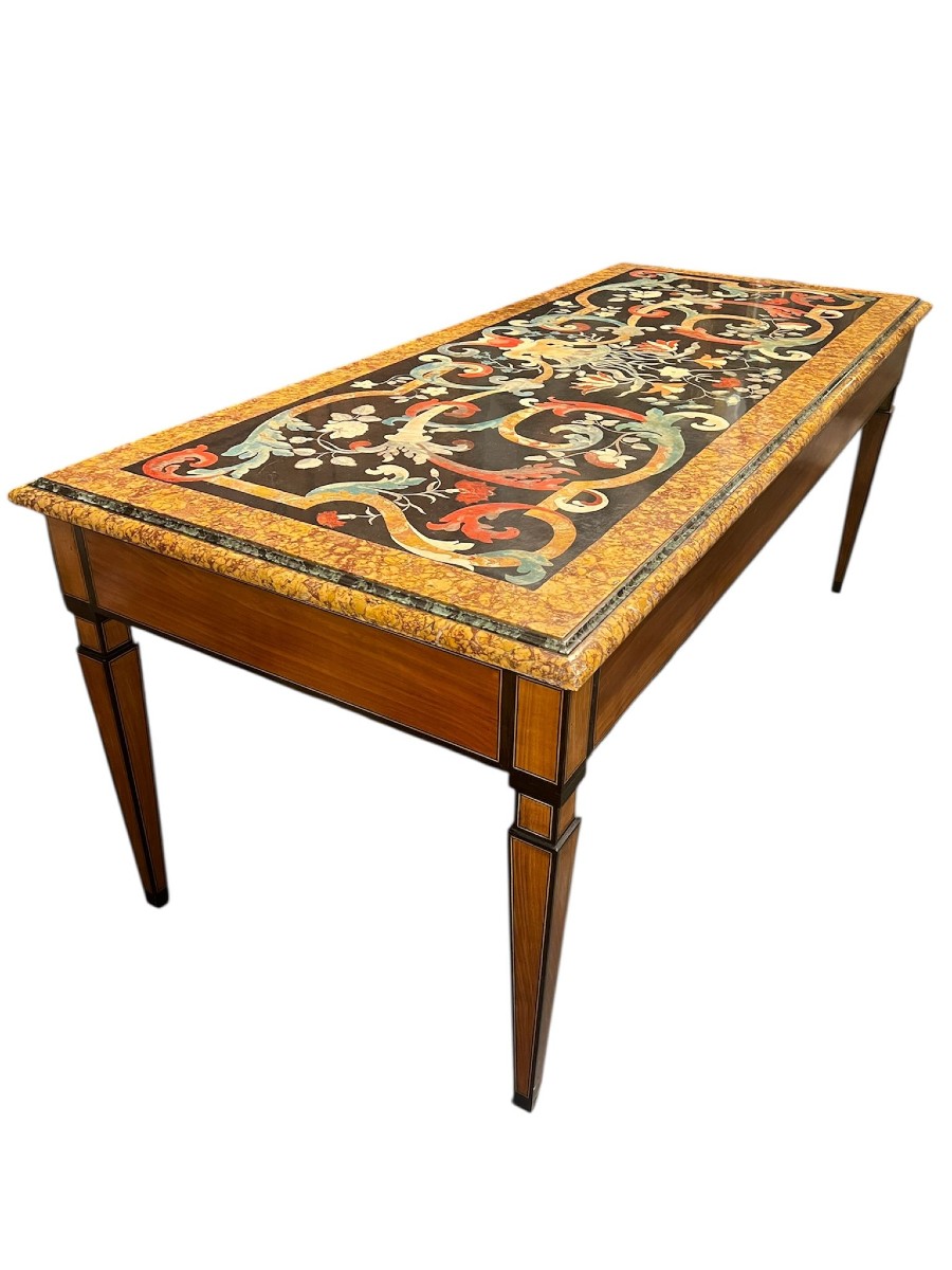 Rectangular Table With Scagliola And Marble Top