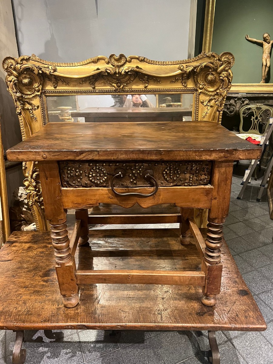 Table Rustique En Bois Massif Avec Tiroir-photo-2