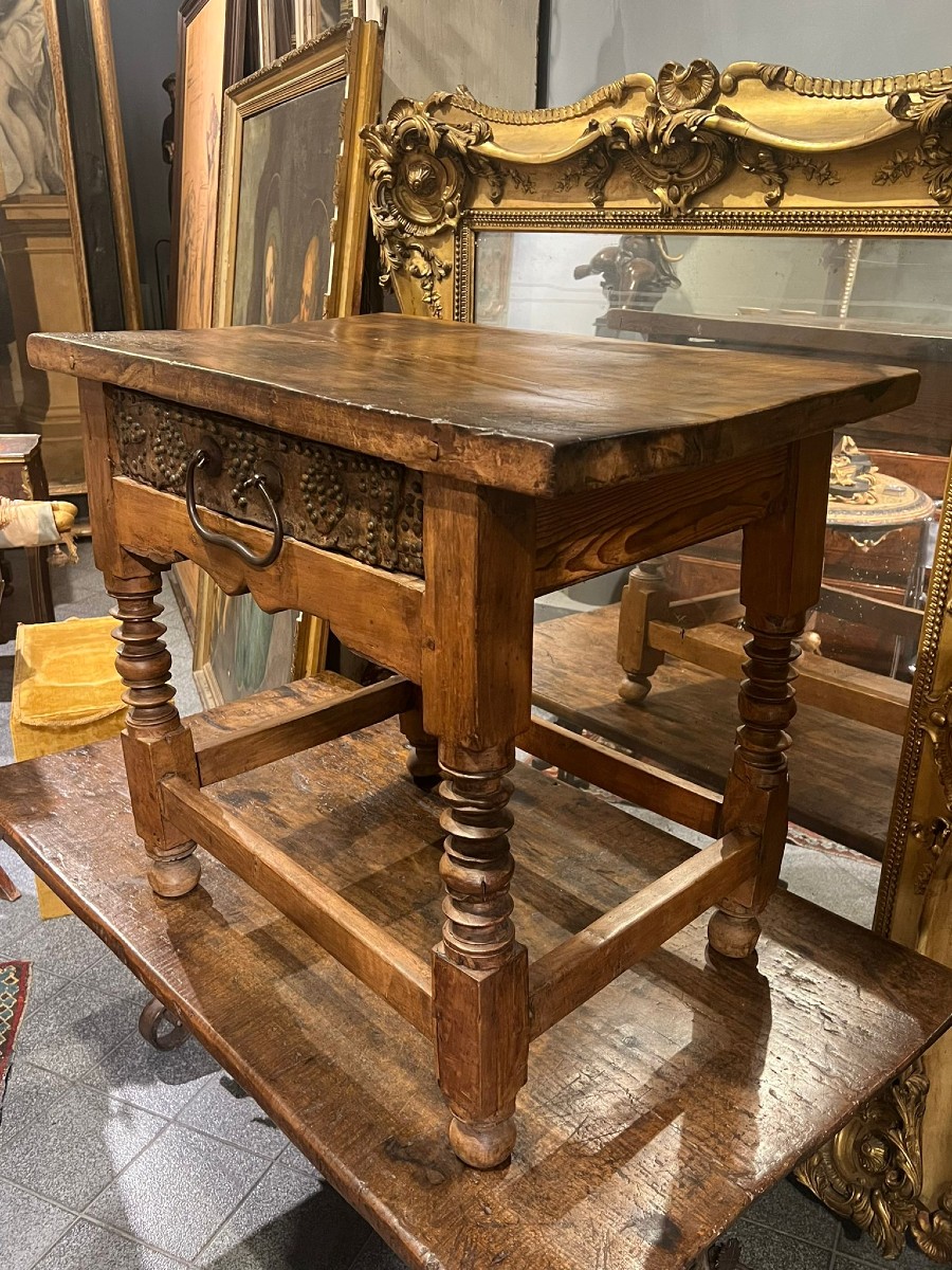 Table Rustique En Bois Massif Avec Tiroir-photo-3