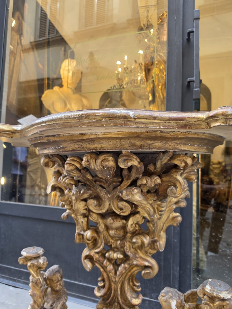 Carved And Gilded Wooden Console Table-photo-2