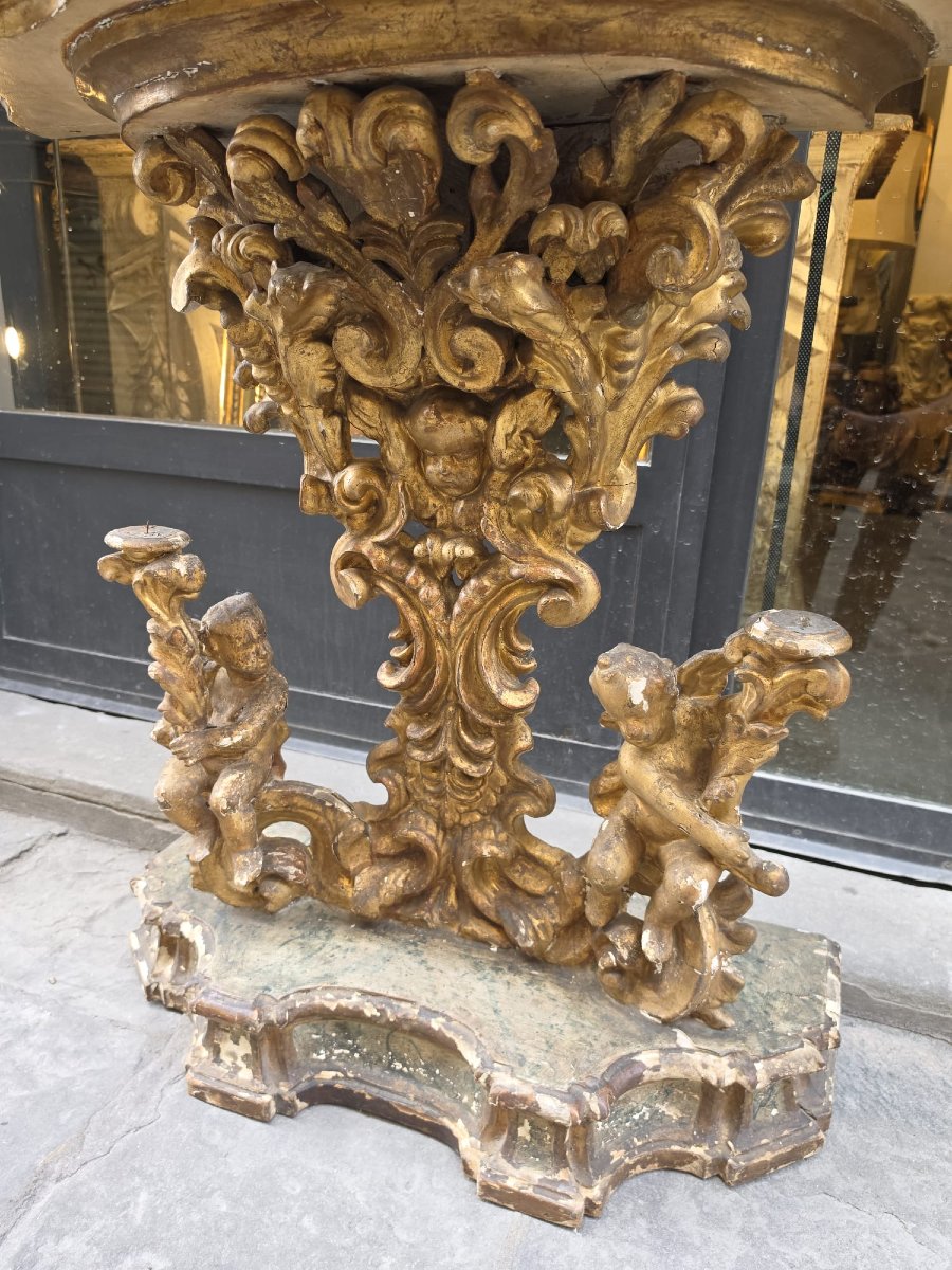 Carved And Gilded Wooden Console Table-photo-3