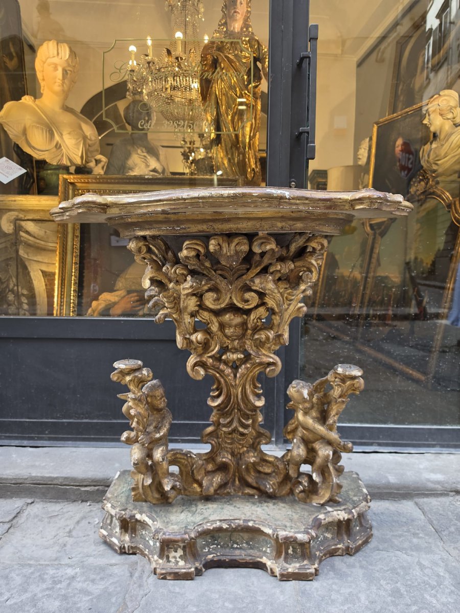 Carved And Gilded Wooden Console Table-photo-4