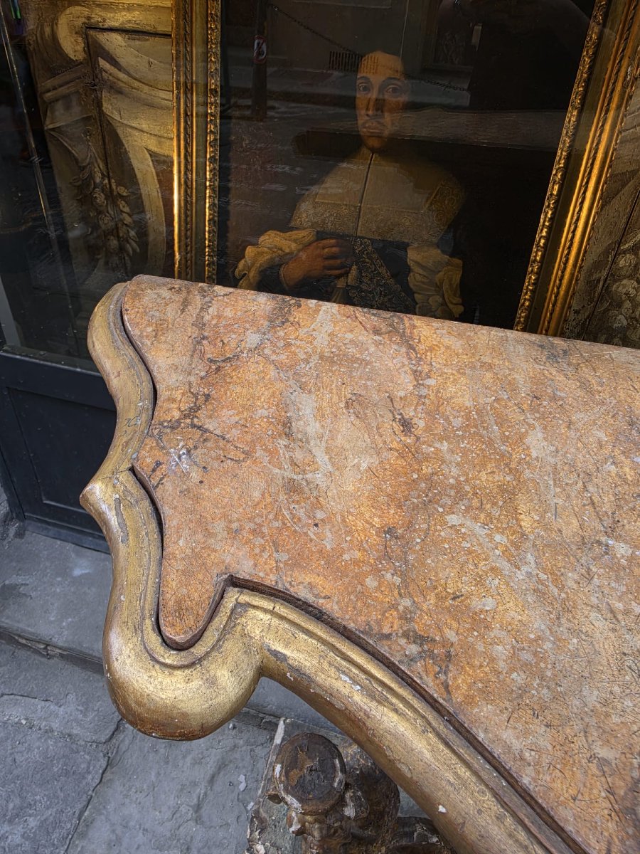 Carved And Gilded Wooden Console Table-photo-7