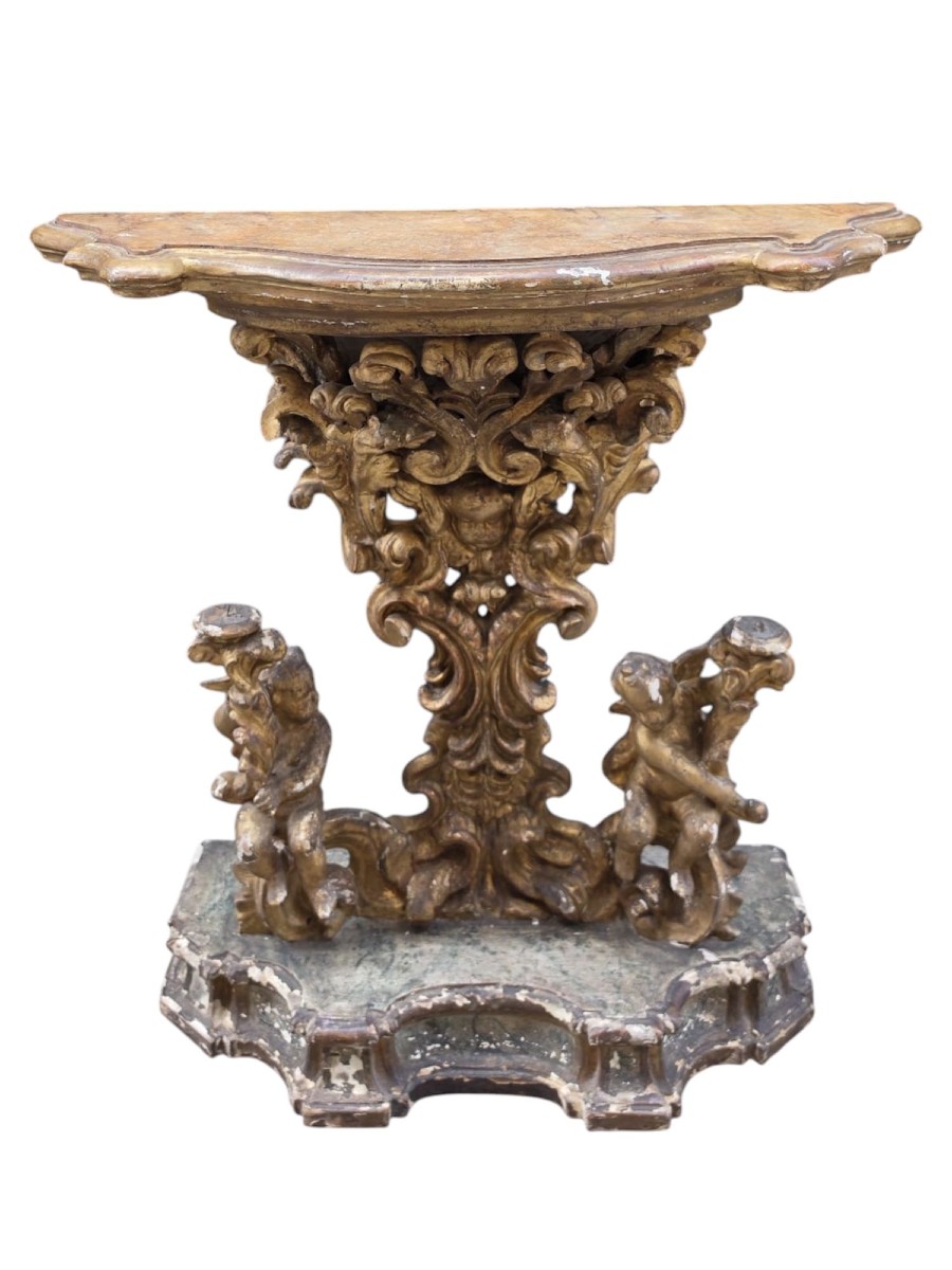 Carved And Gilded Wooden Console Table
