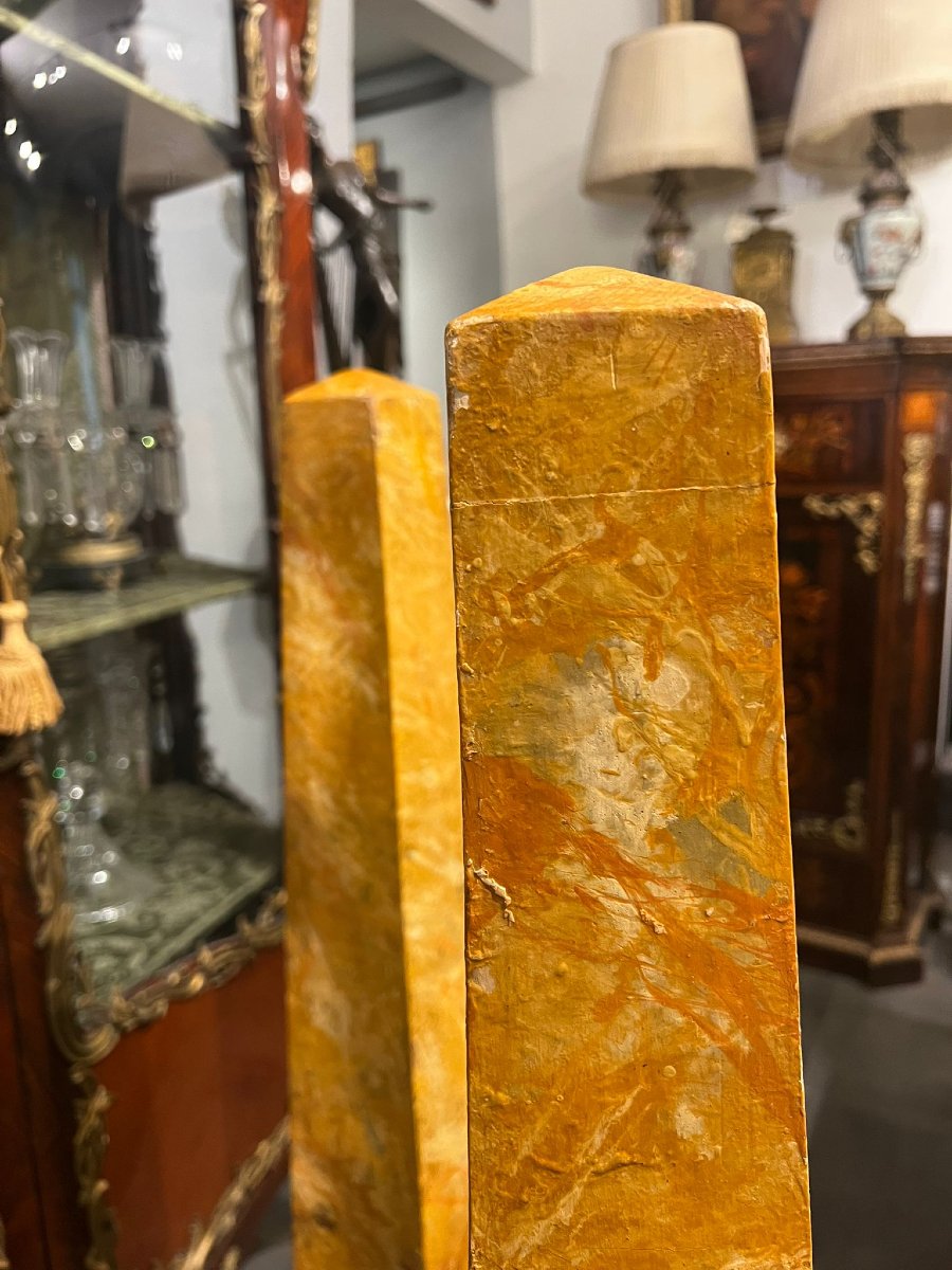 Pair Of Wooden Obelisks Painted To Look Like Marble-photo-1