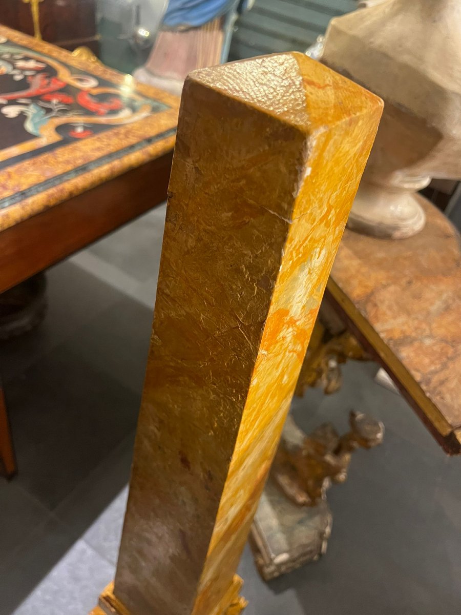 Pair Of Wooden Obelisks Painted To Look Like Marble-photo-3