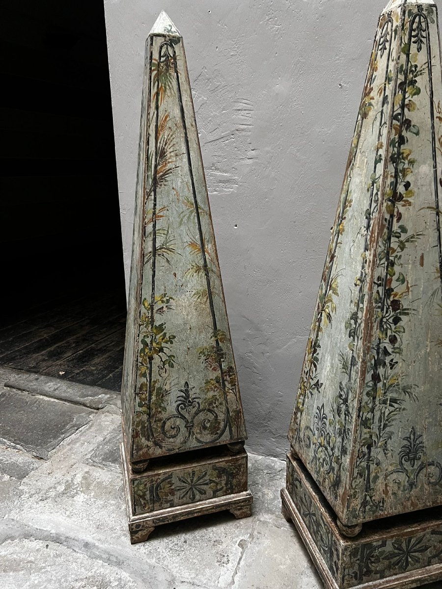 Pair Of Painted Wooden Obelisks-photo-2