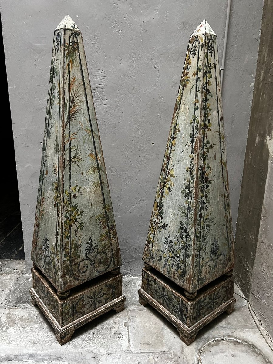 Pair Of Painted Wooden Obelisks-photo-3