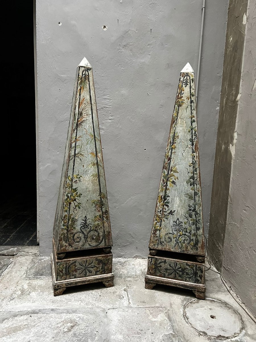 Pair Of Painted Wooden Obelisks-photo-4