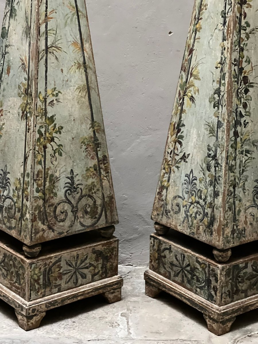 Pair Of Painted Wooden Obelisks-photo-6