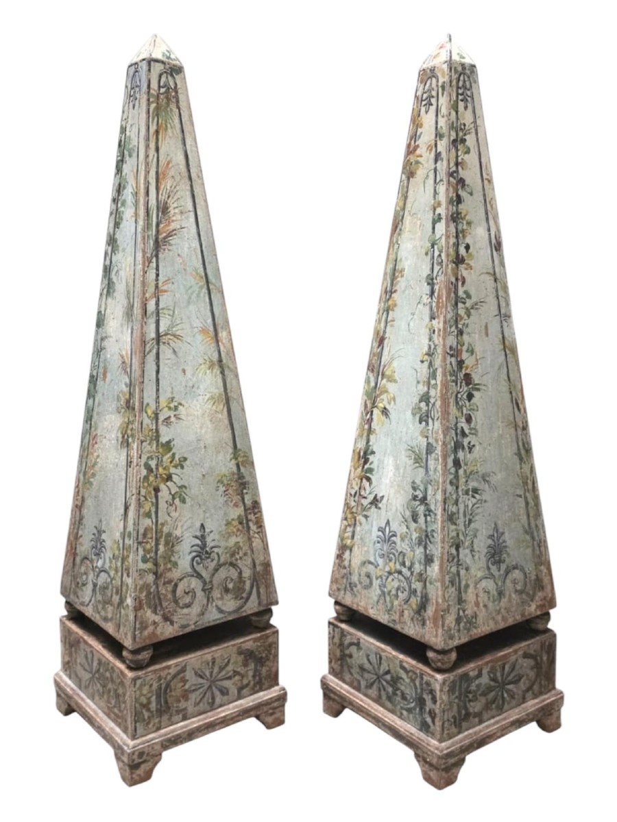 Pair Of Painted Wooden Obelisks