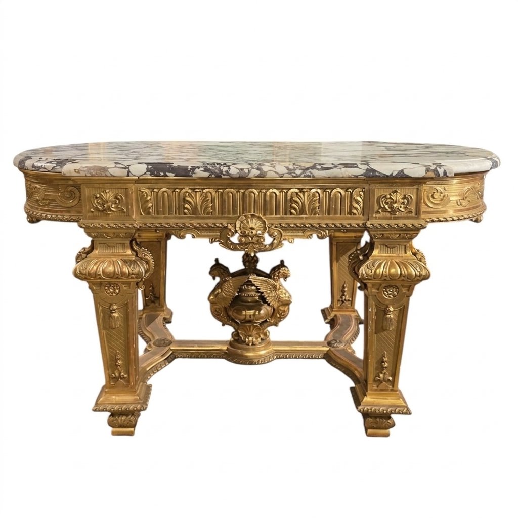 Table Napoléon III sculptée et dorée