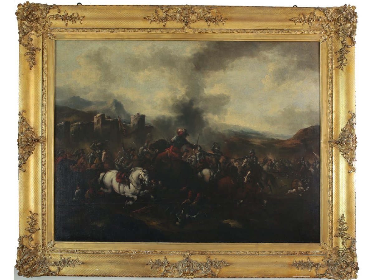 Peinture représentant une scène de bataille