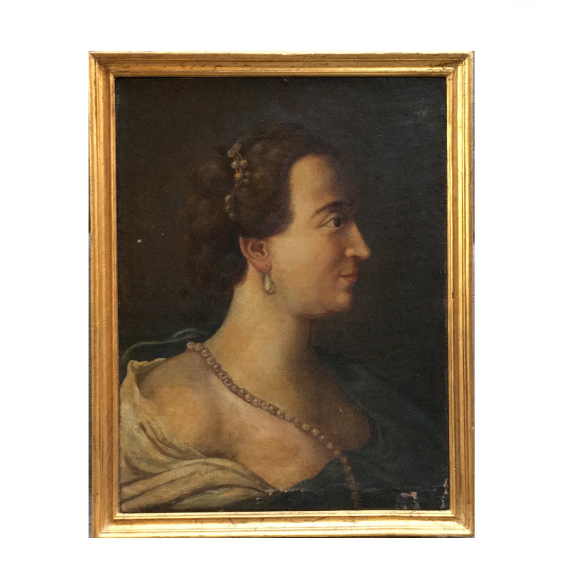 Oil On Canvas Painting Representing  Portrait Of A Lady-photo-2