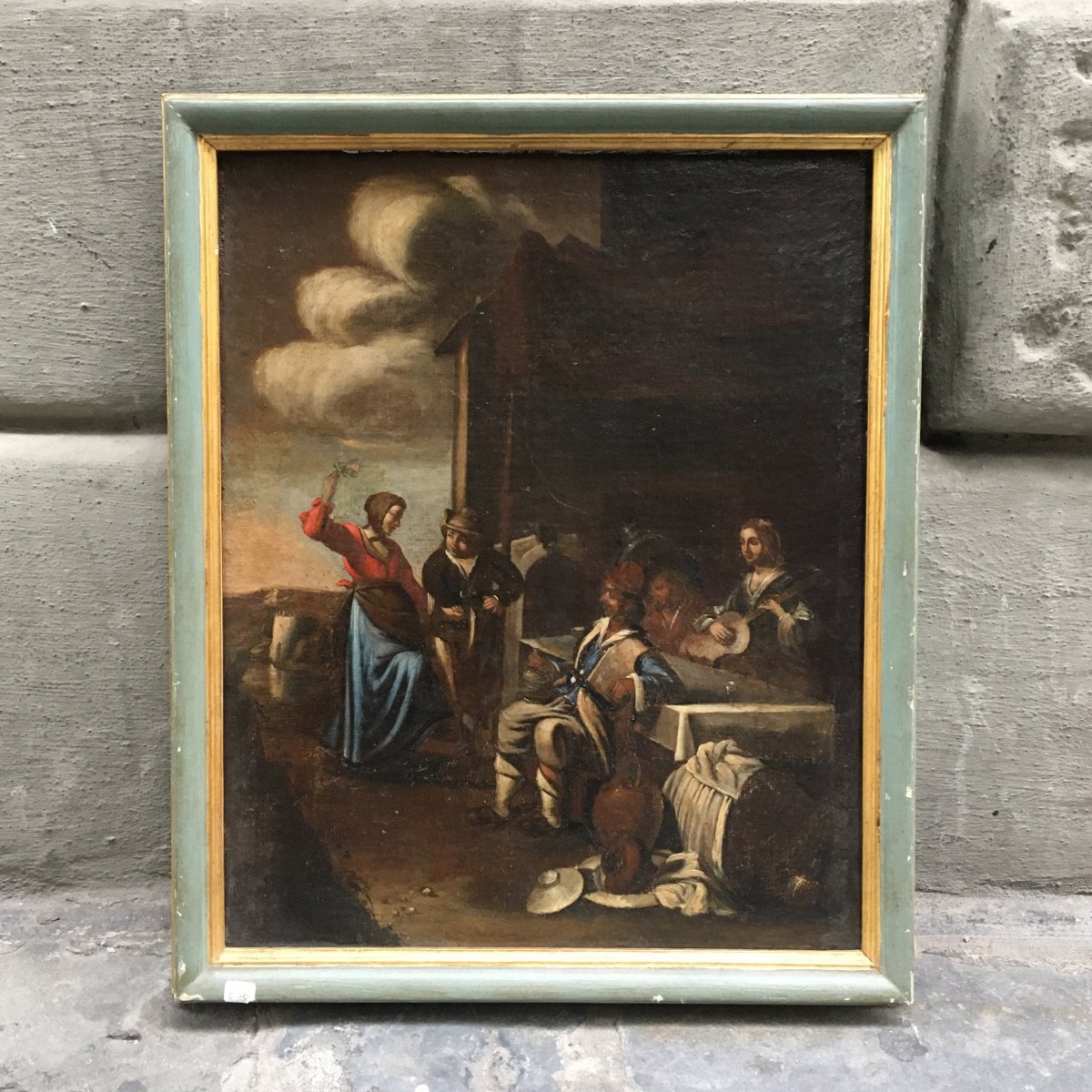 Peinture à l'Huile Sur Toile Représentant Une Scène Avec Des Personnages-photo-3