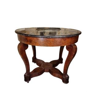 Table Ronde En Bois d'Acajou Et Plume d'Acajou