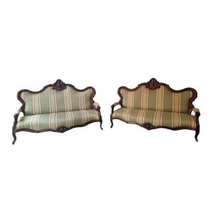 Pair Of Walnut Sofas, 19th Century