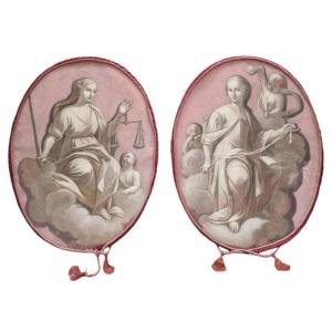 Pair Of Antique Oval Paintings