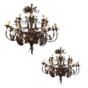 Pair Of Brass Chandeliers