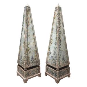 Pair Of Painted Wooden Obelisks