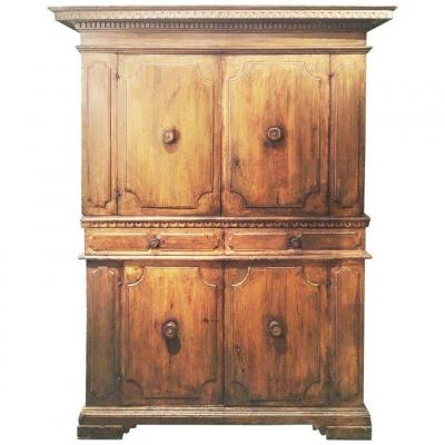 17th Century Italian Double Body Cabinet In Walnut Wood