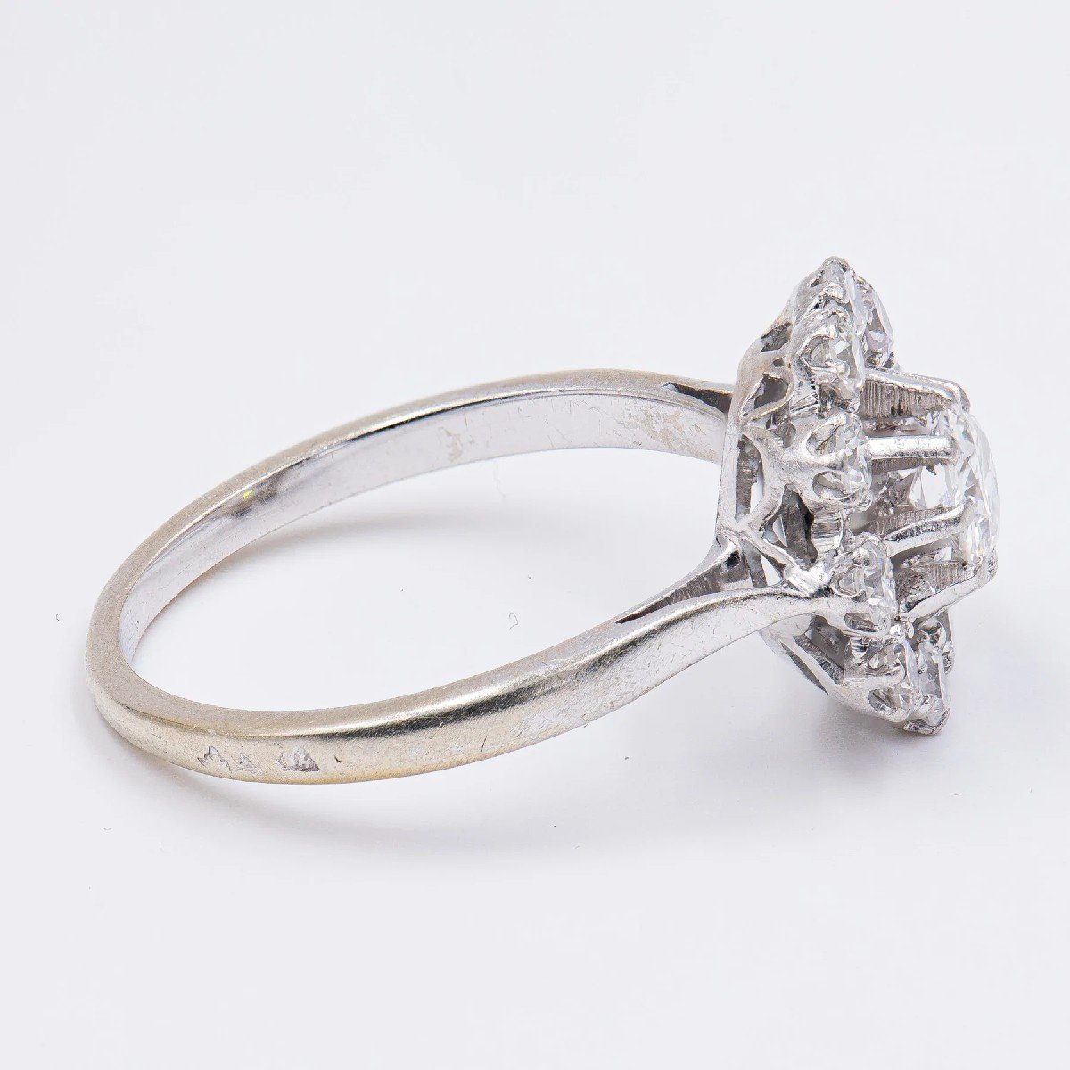 Bague Solitaire Or Blanc 18 Carats Avec Diamant Secondaire, Neuve Sans Emballage D'origine