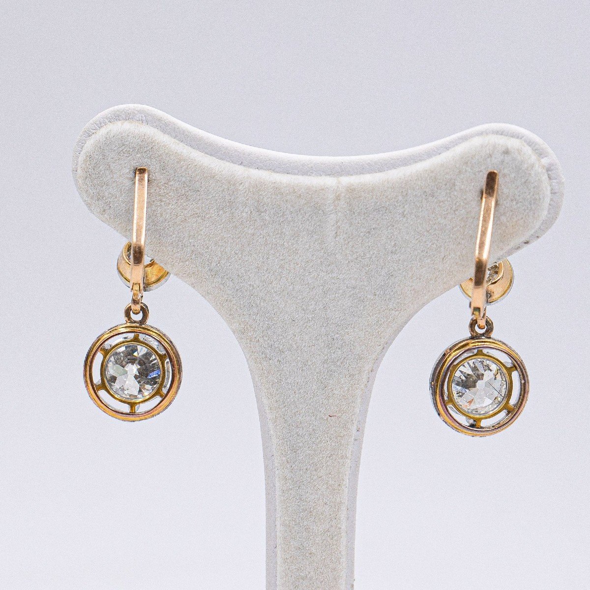 Boucles D'oreilles Anciennes En Or Et Argent Avec Pierres Roses - Style Vintage, Occasion