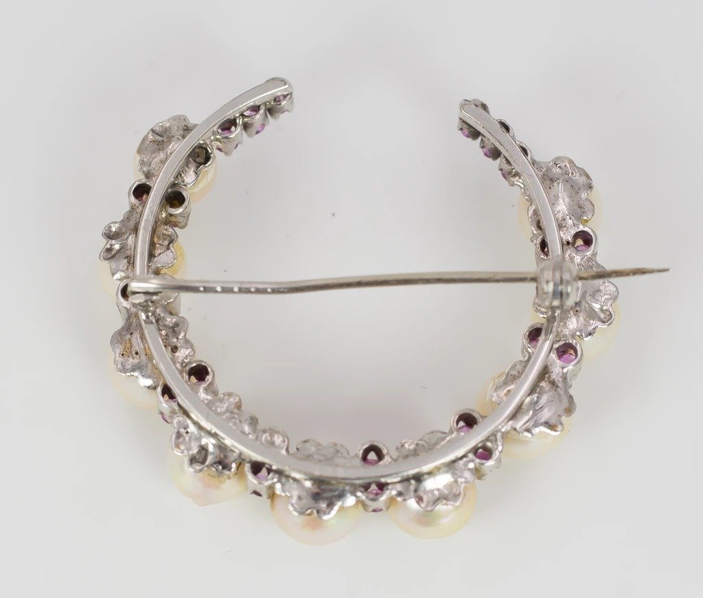 White Gold Brooch With Beads And Rubies, 50s-photo-2
