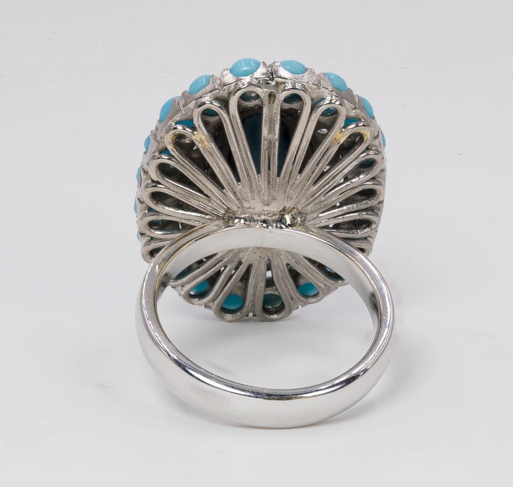 18k White Gold Ring With Turquoise And Diamonds-photo-4