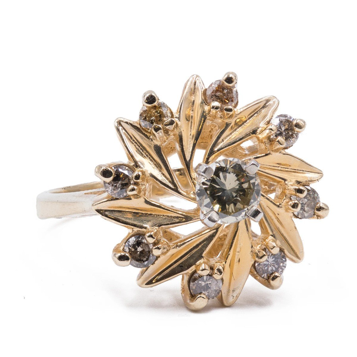 Bague Vintage Or 14K Avec CZ - Taille 6.5, Bande Large Florale