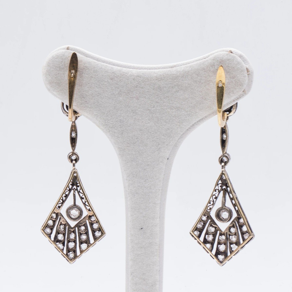 Boucles D'oreilles Période Art Déco Weiss Strass Et Argent - Fermoir Clips - Occasion