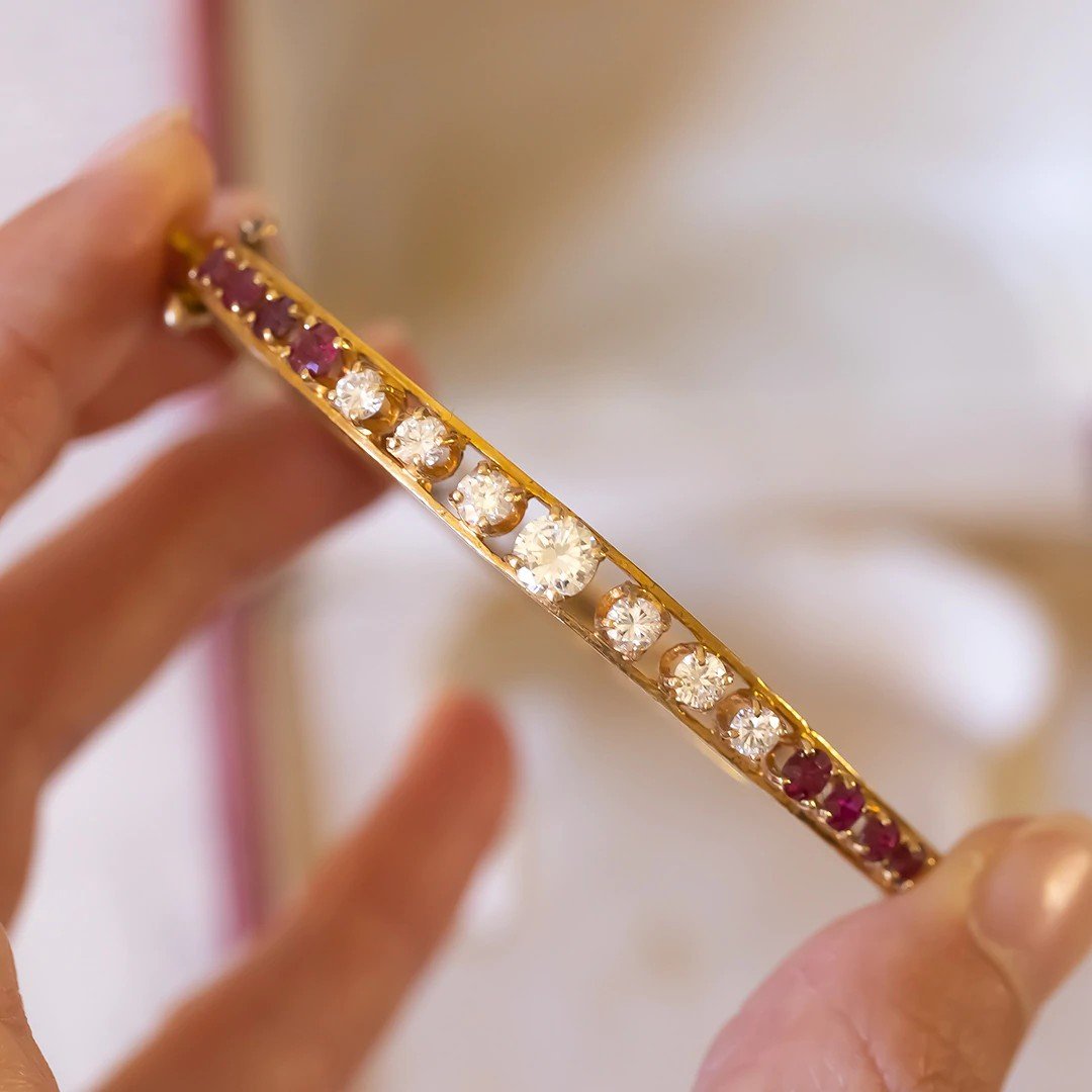Rigid Bracelet In 14 K Gold With Diamonds (1.40 Ct Approx) And Rubies (1.30 Ct Approx)-photo-2