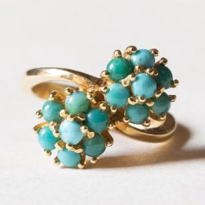 Vintage 18k Gold Toi Et Moi Ring With Turquoises