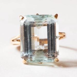 Vintage 18k Yellow Gold Aquamarine (approx. 10ct) Cocktail Ring, 50s/60s
