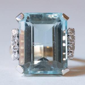 Vintage 18k Yellow Gold And 18k White Gold Ring With Aquamarine (approx. 17ct)